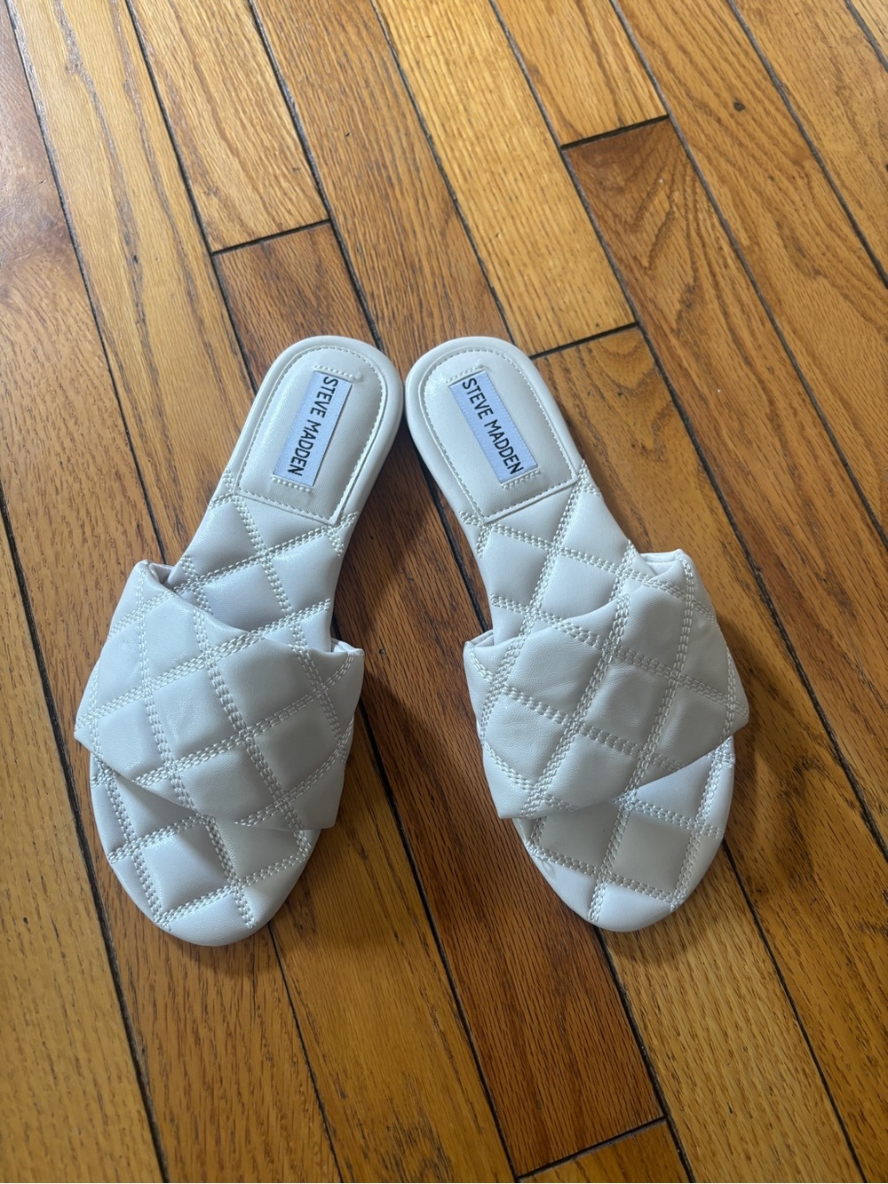 Steve Madden Quilted Cream Slide Mules